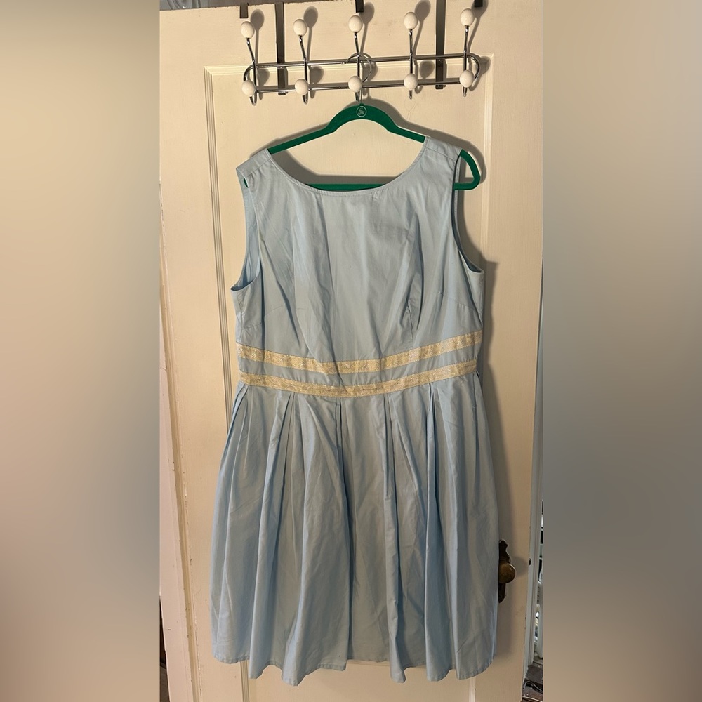 Fever of London sleeveless dress in blue with silver banding